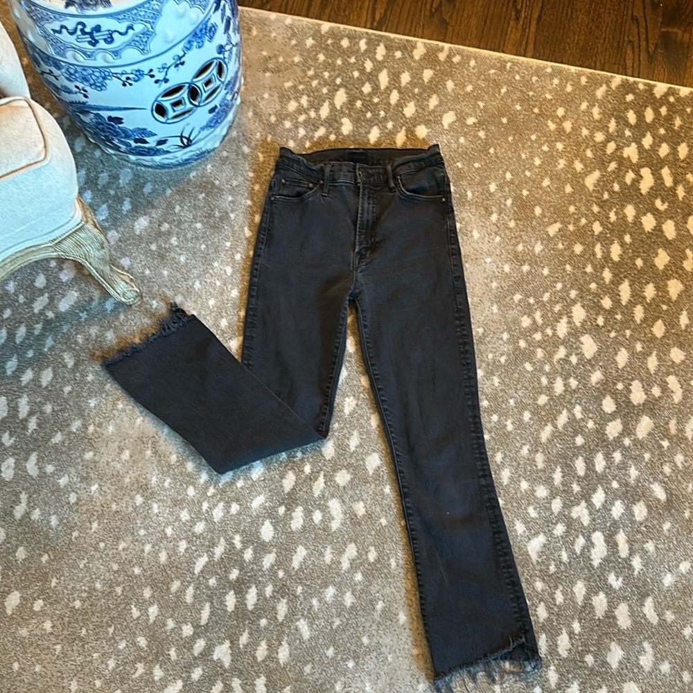 Mother Crop The Insider Fray Light Black Jeans